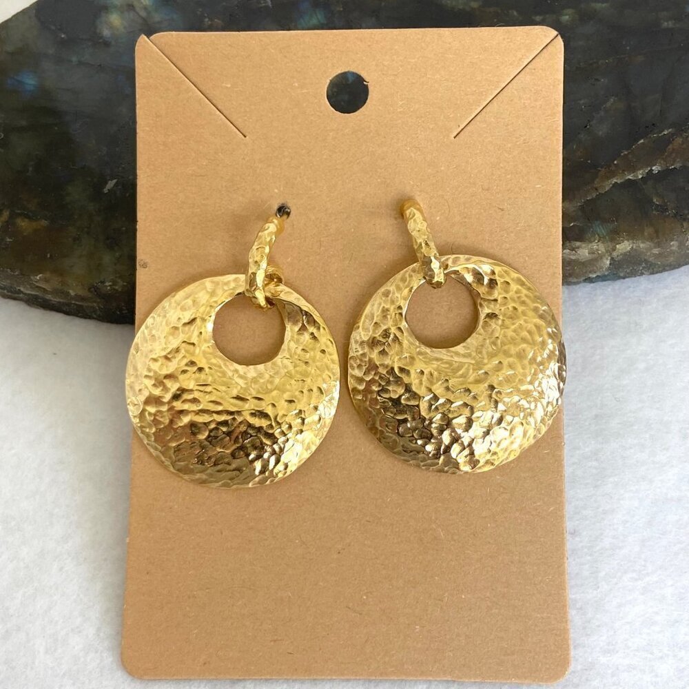 Veronese Gold Vermeil Over Sterling Silver 925 Round Hammered Hoop Earrings